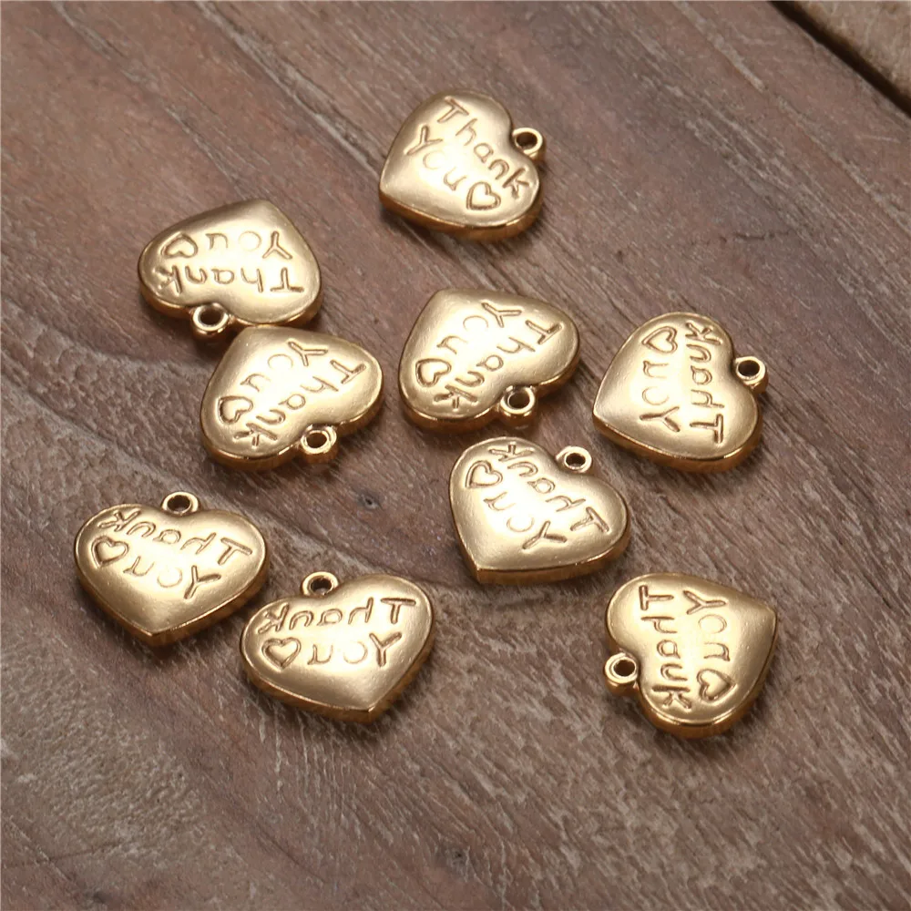 

10Pcs/lot Thank You love Heart charms Gold silver color Stainless Steel Heart Charm DIY Bracelet Necklace Pendant Jewelry Making