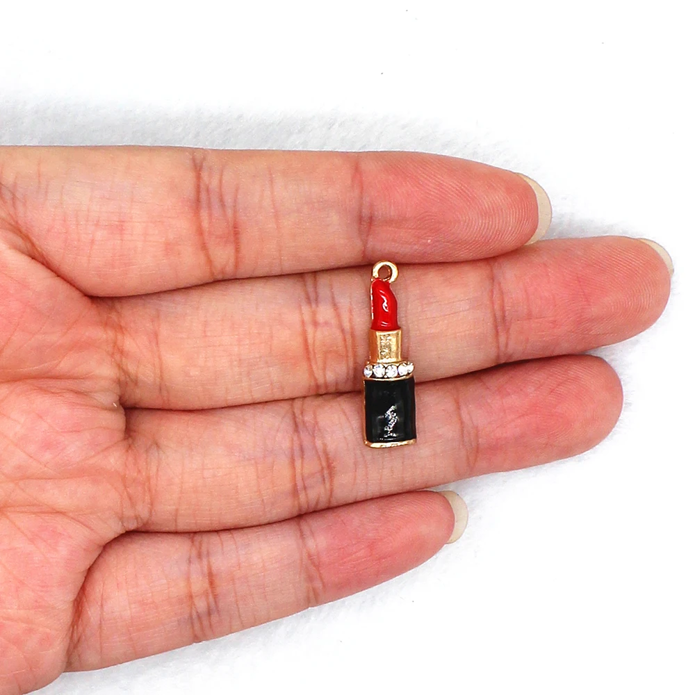 

10pcs/set 7*25mm Fashion Enamel Lipstick Featured DIY Alloy Jewelry Accessories Small Drop Pendant Charms XL477