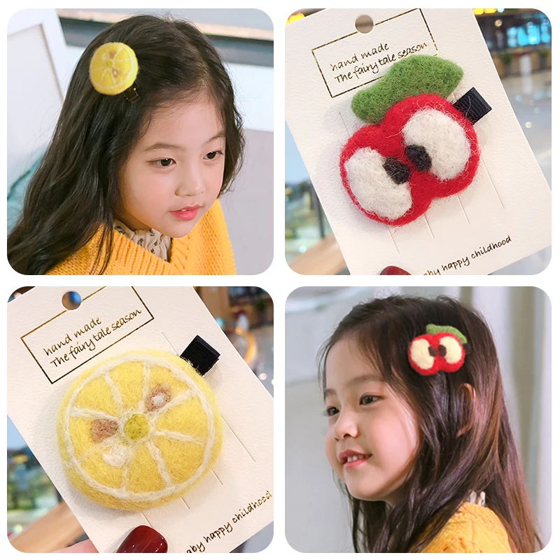 

2019 New Winter Girl Cute Fresh Fruit Girl Hair Clips Wool Cotton Safety Barrettes BB Clip Girls Gifts Kids Hair Accessories