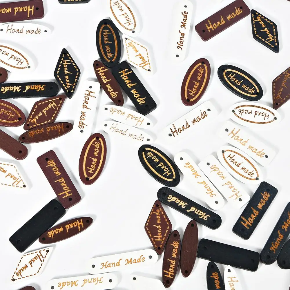 

Dark Color Garment Labels Wood Multi-Shape Brown White Black Handmade Embossed Label DIY Flag Labels Sewing Accessories 50pcs
