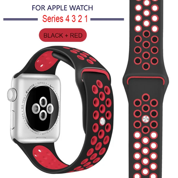 Дышащий силиконовый спортивный ремешок для Apple Watch 5, 4, 3, 2, 1, 42 мм, 38 мм, резиновый ремешок для Nike+ Iwatch 5, 4, 3, 40 мм, 44 мм - Цвет ремешка: 23 Black Red