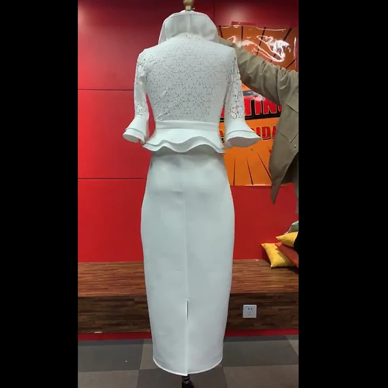 Элегантные кружевные Ptachwork белые Плиссированное длинное платье Bodycon в