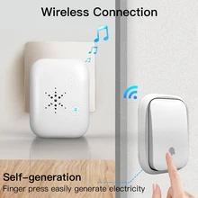 Sonnette sans fil auto alimentée pour maison intelligente, sans batterie, avec sonnerie, récepteur à distance, 150M