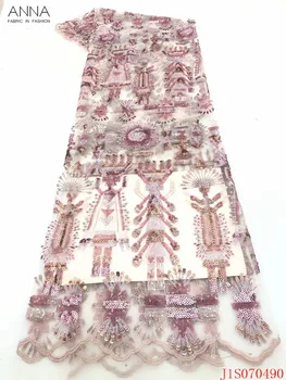 

Anna french tulle lace fabric 2020 high quality embroidery with sequins african net laces nigerian fabrics 5 yards/pcs for party