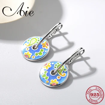 

Fashion gift 925 Sterling Silver Like European oil painting blue and yellow Enamel fine Dangle Earrings Party Jewelry