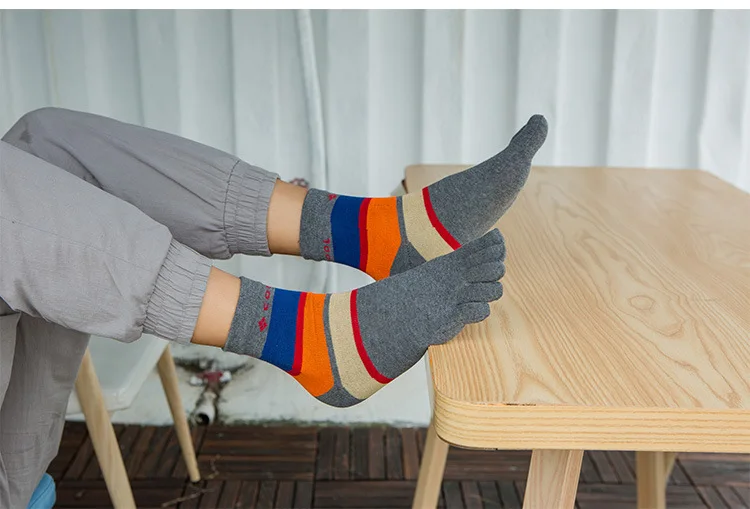 5 пар/лот, высокое качество, носки с пятью пальцами, мужские хлопковые цветные носки в полоску, meias masculino, носки с пальцами, мужские короткие носки