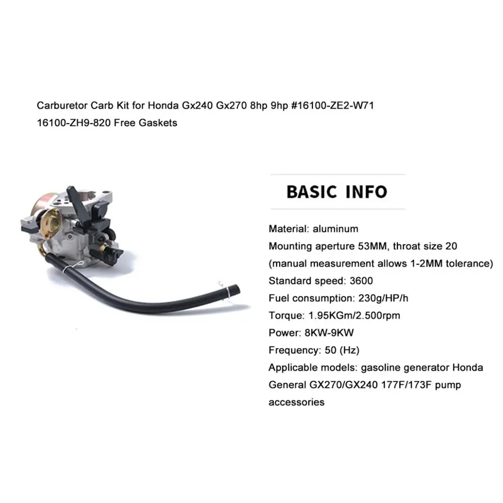 Карбюратор Carb комплект для Honda Gx240 Gx270 8hp 9hp#16100-ZE2-W71 16100-ZH9-820 Бесплатные прокладки