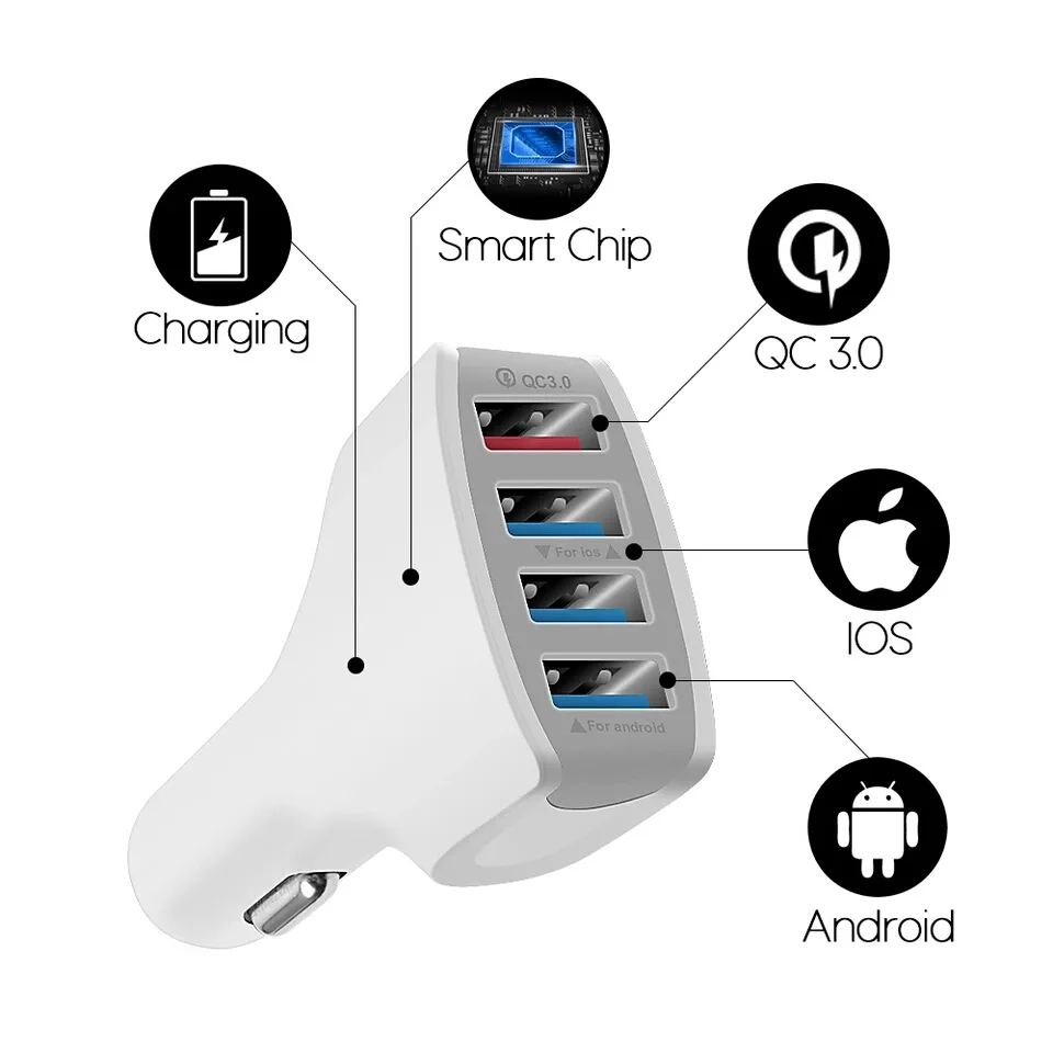 Car USB Charger Quick Charge 3.0 Mobile Phone 4 Port Fast For Xiaomi mi 9 Huawei P30 | Мобильные телефоны и аксессуары
