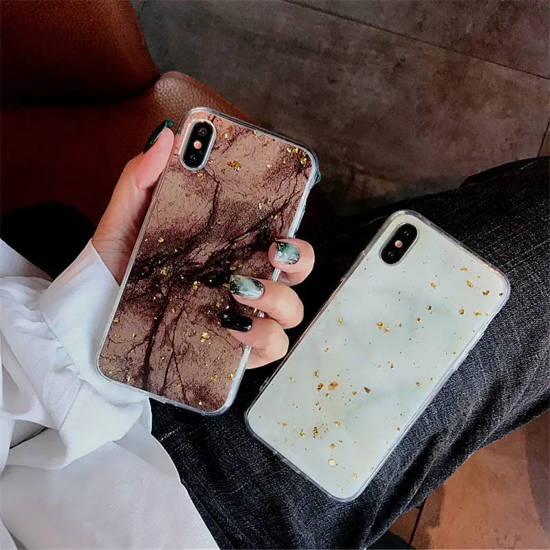 

Luxury Gold Foil Phone Case For iPhone X XS Max XR Marble Soft TPU Cover For iPhone 7 8 6 6s Plus Glitter Case Marble Cute Funda