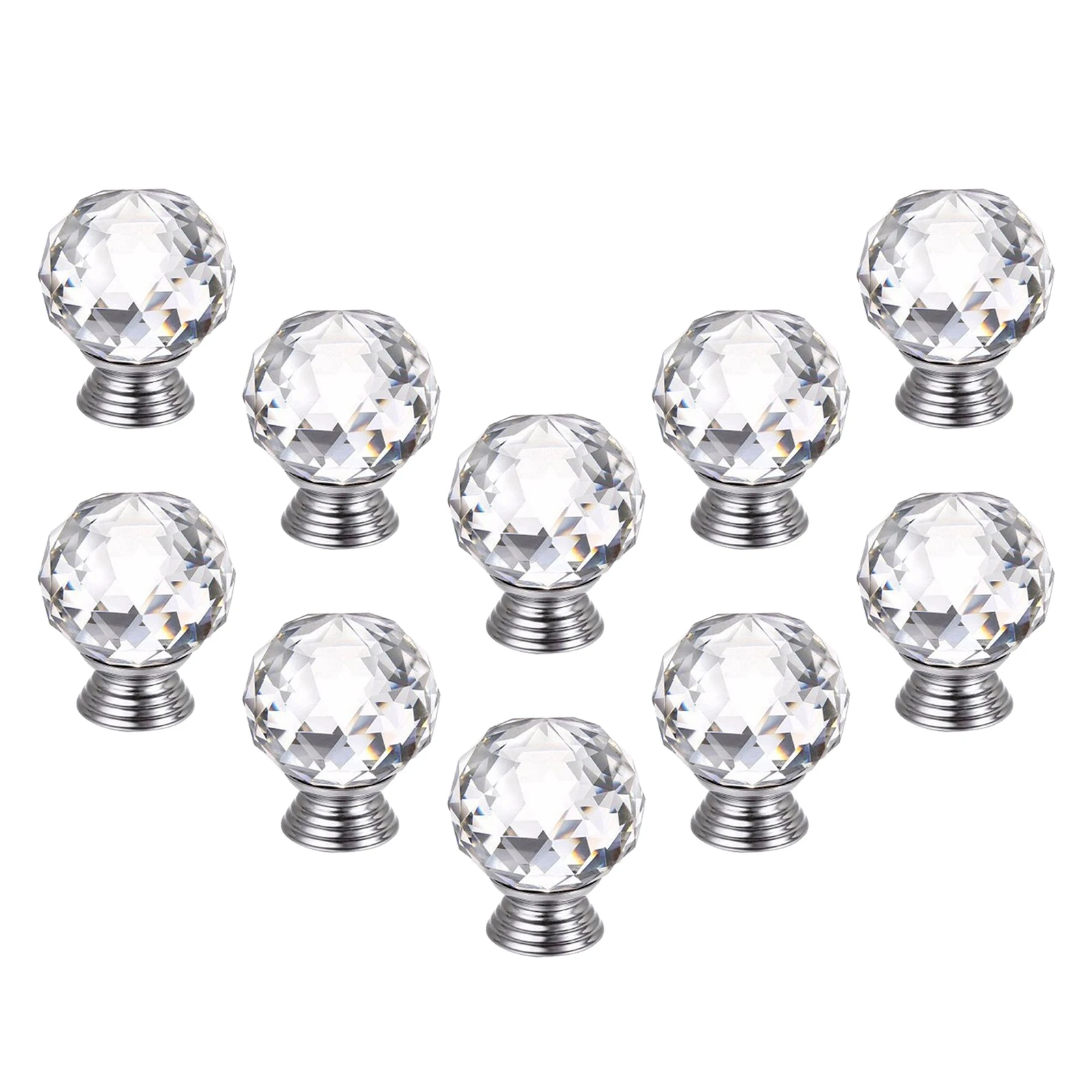 10Pcs 30MM Crystal Clear Cabinet Dresser Knobs Diamond Shape Drawer Door Chrome Glass Pull Handles for Kitchen Office DIY