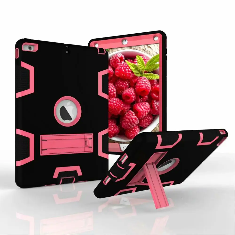 black-rose Гибридный бронированный чехол для ipad Air 1/ipad 5 9,7 дюймов дети Безопасный ударопрочный сверхмощный силиконовый резиновый ЖЕСТКИЙ чехол-подставка - Цвет: black-rose