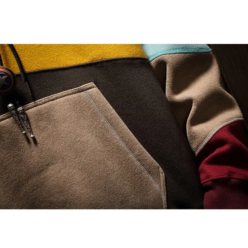 High Quality Men s Hoodies Sweatshirts Plus Size Patchwork Contrasted Color Casual Hooded Shirt Men Pullover 5