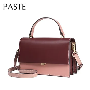 

2020 Panelled Color Flap Bag Small All-match Women Shoulder Bag 2 Straps Genuine Leather Ladies Handbag Elegant Color Contrast