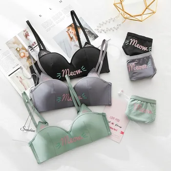 

Sexy Half Cup Bras Set Wire Free Gathered Underwear Women Comfortable Letter Printed Bra & Brief Lingerie Set