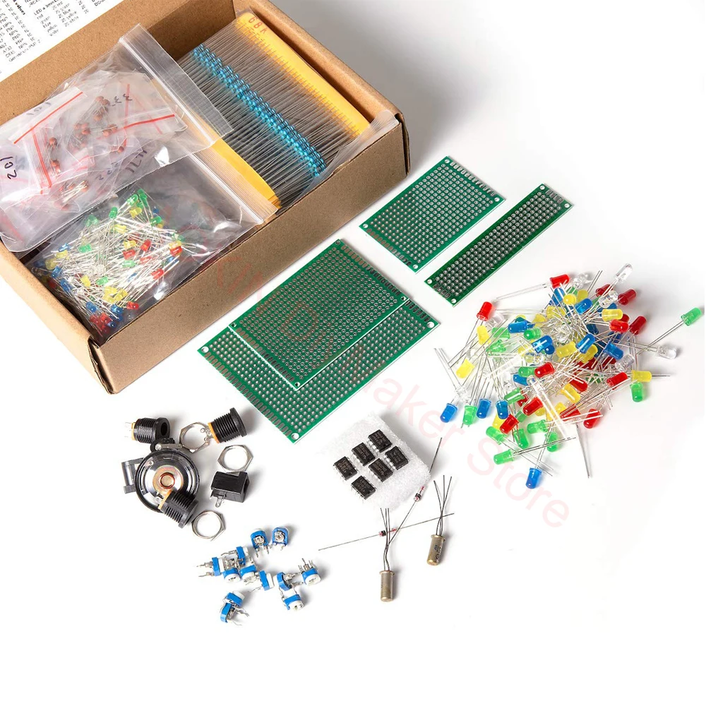 

1900 pcs Mega Electronic Component Kit including Assortment + Capacitors + Resistors + LED + Transistors + DC Jacks + PCB +opamp