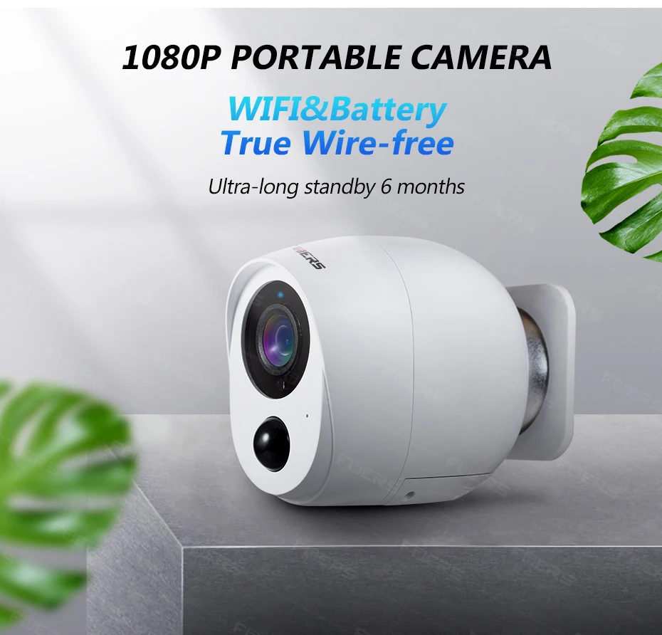 

FUERS WIFI Outdoor IP Camera HD1080P Built-in Rechargeable Battery Wireless Home Security Motion Alarm Camera Outdoor Waterpoof
