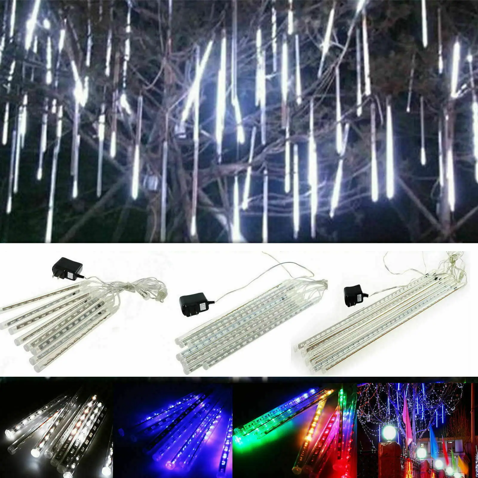 

30CM LED Lamps Meteor Shower Rain lights 8 Tube Holiday Chrismas Tree Garden Street Waterproof Outdoor Light US UK EU color blue
