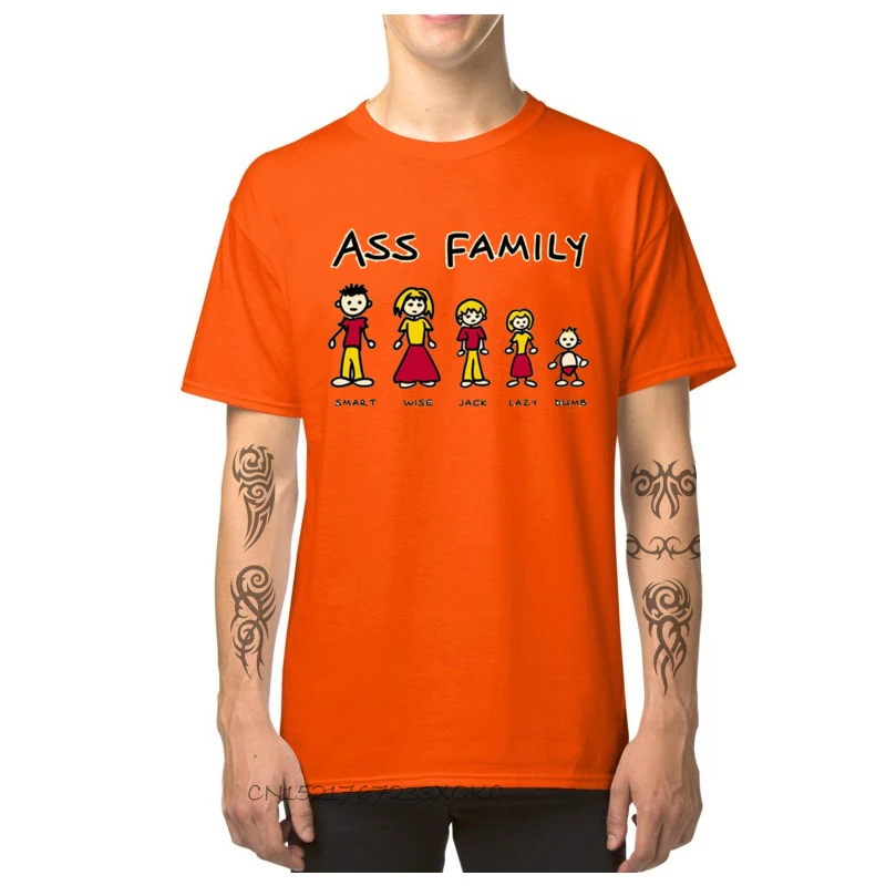 Europe 100% Cotton Men Short Sleeve T Shirt Printed On Summer Fall T Shirts Unique Tops Tees Designer Round Neck Ass Family. Smart Wise Jack Lazy Dumb.-801 orange