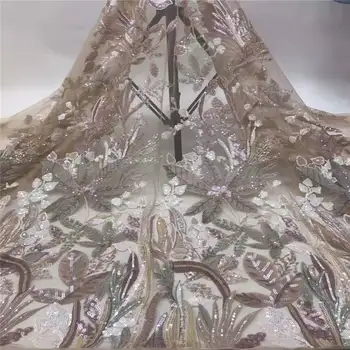 

African Lace Fabric Wedding Nigerian 3d Lace Fabric beads stones High Quality Lace Embroidery Tulle Lace Fabric For 5yards