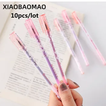 

10 pcs/lot Cute cherry blossom gel pens Kawaii 0.5mm black ink Signature pen for writing school supplies escolar