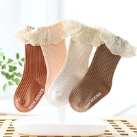 Lawadka Newborn Baby Girl Socks Lace Baby Knee Socks Anti Slip Cotton Socks for Girls Princess Long Autumn Winter Stockings 0-3T 1