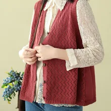 Весенняя Новинка, хлопковый наполовину выдолбленный жилет, Ретро стиль, литературный свободный без рукавов Вязанный жилет, Женский 3257