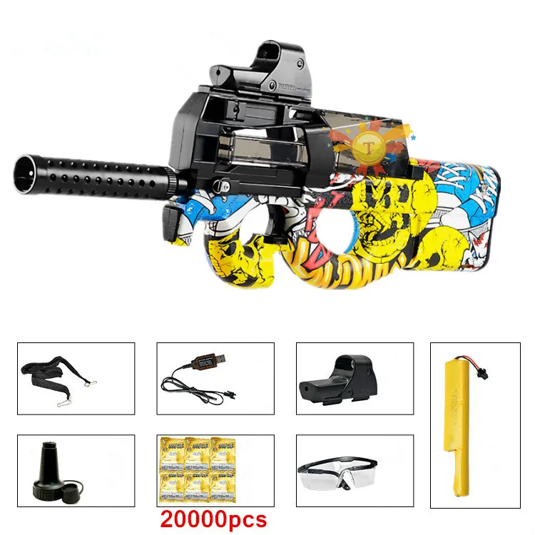 P90 Graffiti Edition электрический игрушечный водный пистолет пулевые всплески пистолет живой CS штурмовой Бекас оружие открытый пистолет игрушки - Цвет: Graffiti-20000pcs