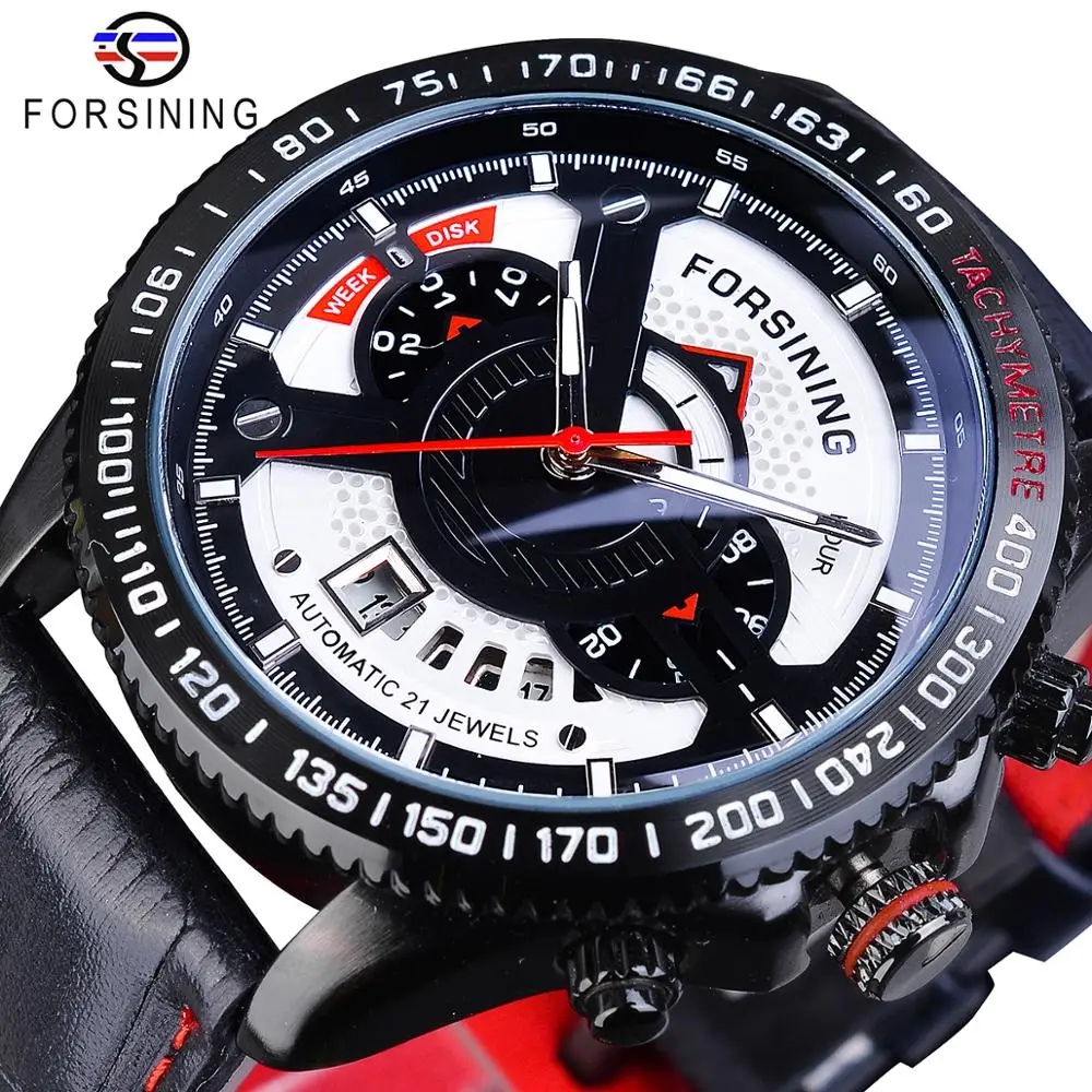Forsining Analog Multifuncional Sport Automatic Wristwatch Leather Belt Military Calendar Mechanical Male Clock Top Brand Luxury