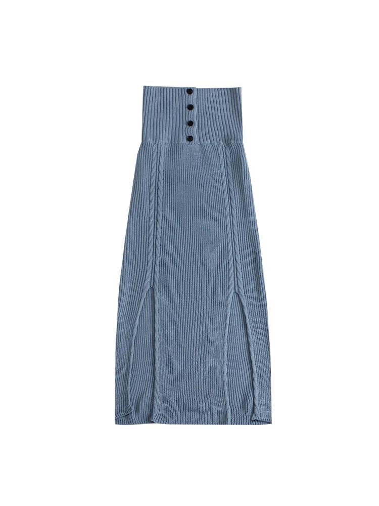 Le Palais Винтаж 2019 оригинал A/W новый Morandi синий шоу длинные ноги Сплит шерстяная юбка