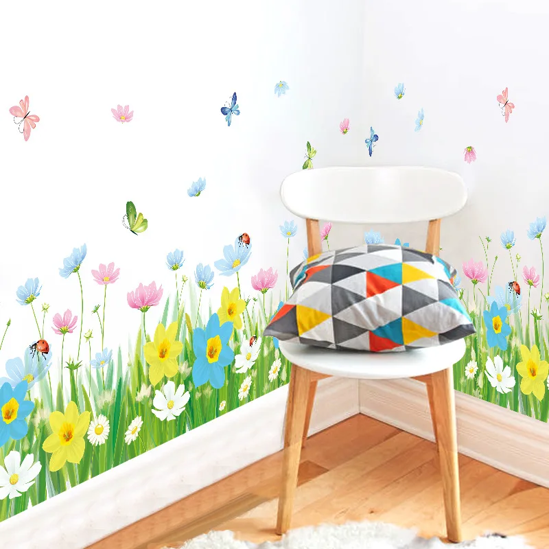 Красочные цветочные плинтусы стены стикер s спальня гостиная линия талии между углом Декоративная Настенная Наклейка Стикер Водонепроницаемый X