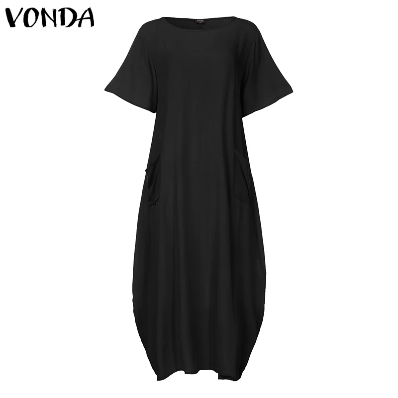 VONDA, женское макси платье,, повседневное, свободное, короткий рукав, длинное, для вечеринки, летнее, одноцветное, богемное, Vestidos, для беременных, Халат