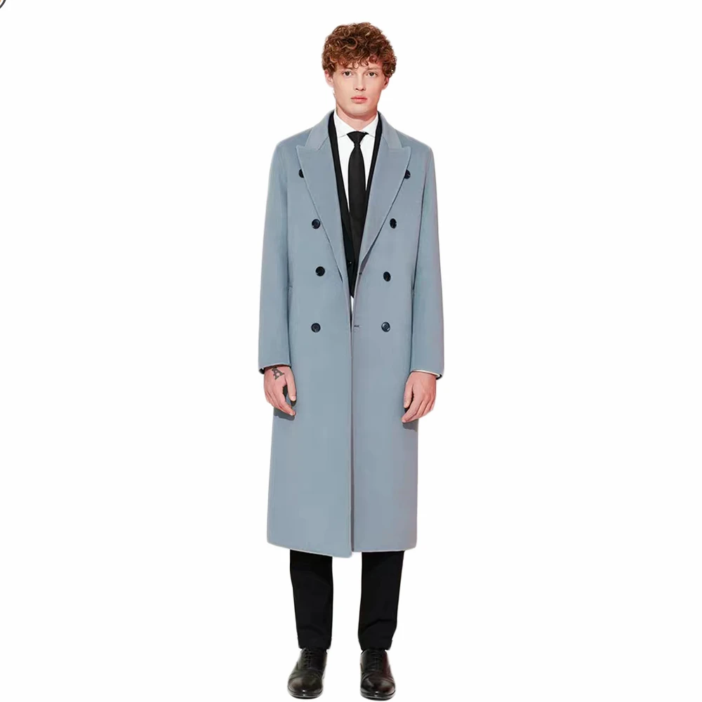 

England Style Custom Woolen Overcoat Luxury Men's Loose Double Breasted Warm Long-Length Trench Coat Male Thick Jacket