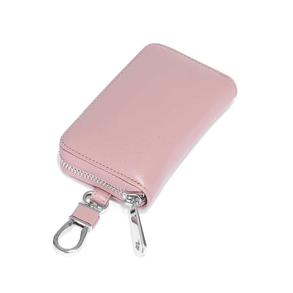 Модный кошелек для ключей для мужчин и женщин из натуральной кожи, многофункциональный органайзер для ключей, сумка для монет, Дамская ключница, держатель для ключей, 6 колец - Цвет: Bean Pink