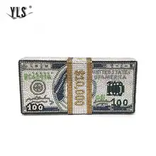 YLS Unique Design$100 Dollars Money Clutch Ladies Fashion Luxury Diamond Evening Bag Women Dinner Party Handbag Crystal