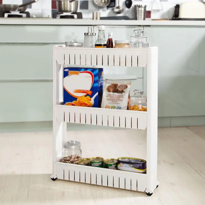 Multilayer Storage Cart Plastic 3 Layer Gap Kitchen Rack Movable Bathroom Shelf Wheels Space Saving Organizer HWC | Строительство и