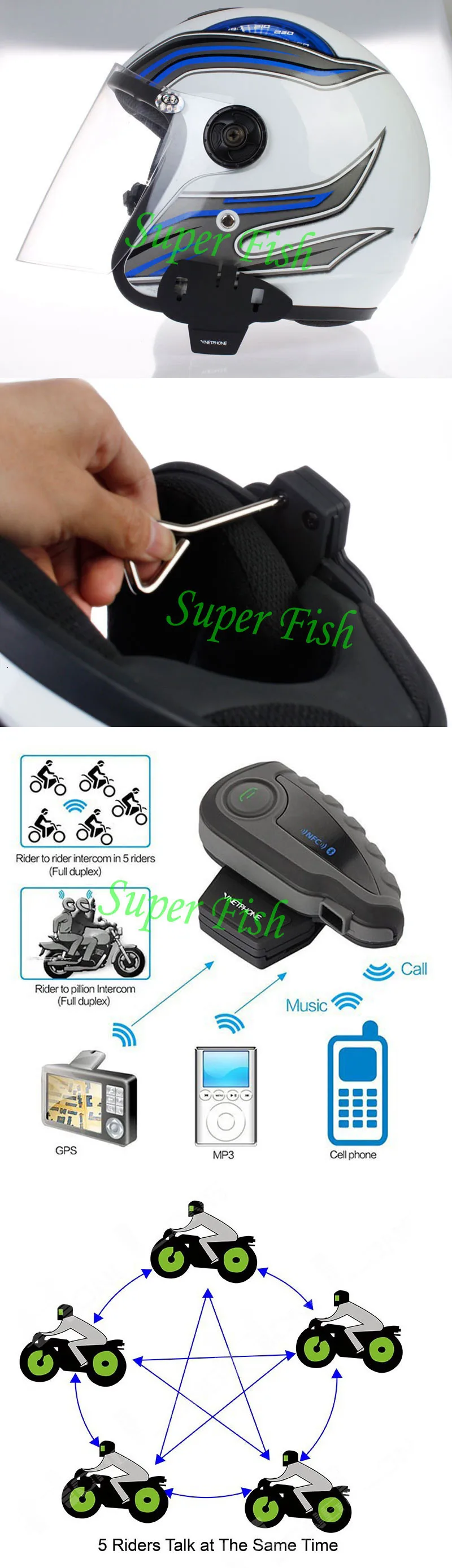 BT Intercom Motorcycle Helmet Interphone 3.