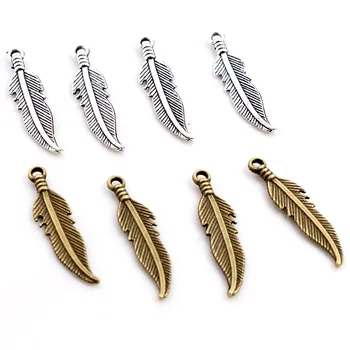 

Charms Feather 20pcs 27x7mm Tibetan Bronze Antique Silver Color Pendants Antique Jewelry Making DIY Handmade Craft