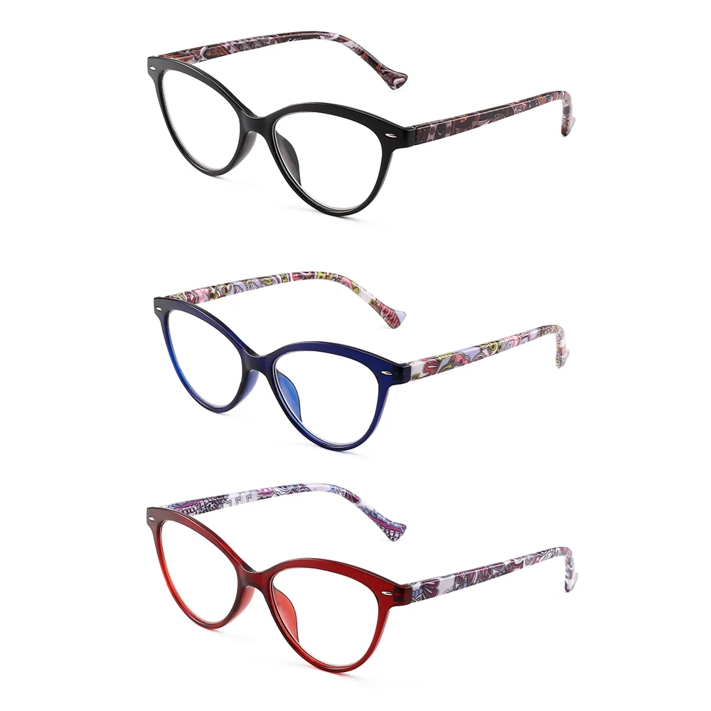 

3pcs/set Women Spring Hinge Cat Eye Reading Glasses Floral Magnifier Presbyopic Diopter Reading Glasses