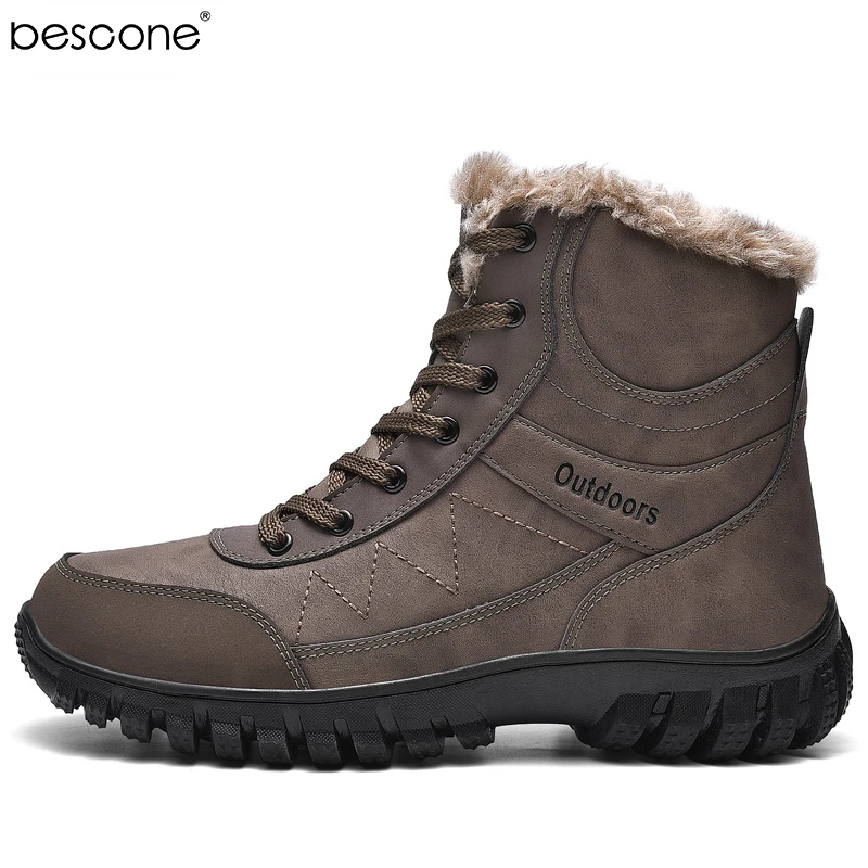 BESCONE/мужские зимние ботильоны водонепроницаемые повседневные короткие мужские ботинки с теплым Плюшевым Мехом прочные нескользящие походные ботинки BJ-G11