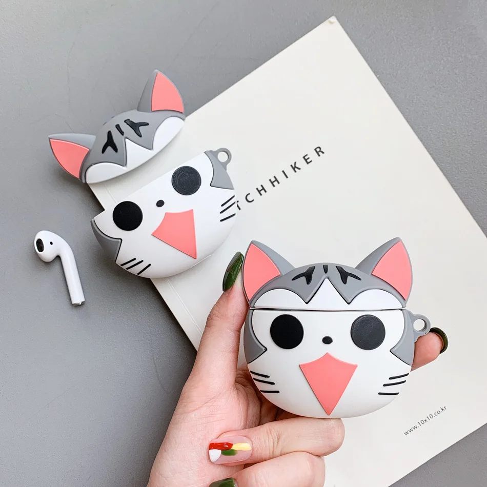 

3D Earphone Case For Airpods 2 Case Silicone Cute Cat Cartoon Cover For Apple AirPods 1 Case Squirrel Anime Accessories Keyring