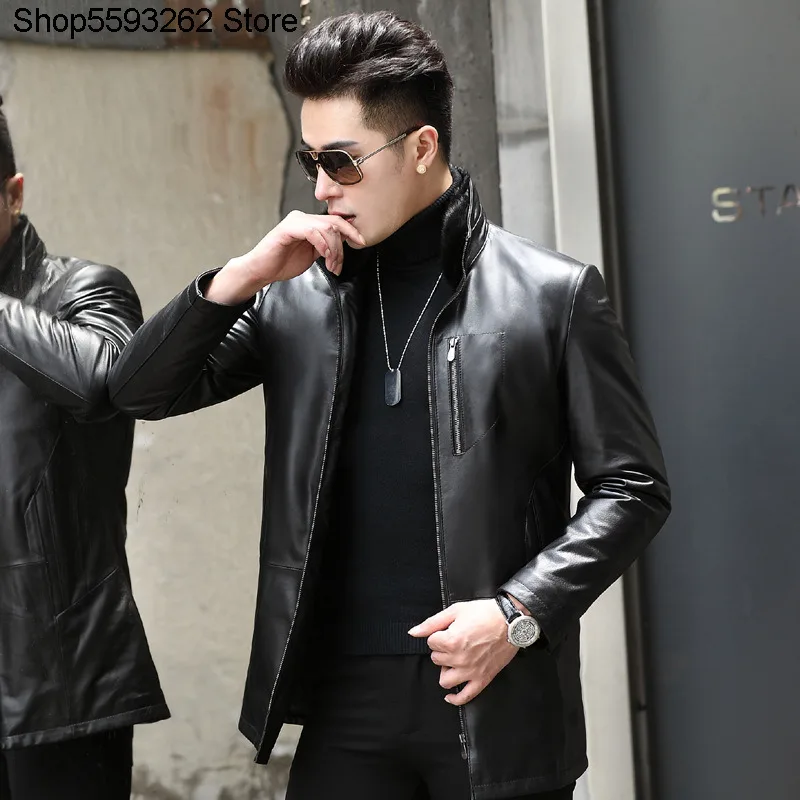 

Genuine Leather Down Jacket Male Head Layer Cowhide Mink Li Collar Slim Fit Down Leather Coat Winter Keep Warm Leather Jacket