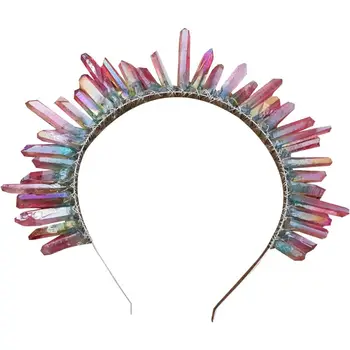 

Princess Handmade Raw Quartz Boho Tiara Crown Gradient Faux Crystal Hair Hoop