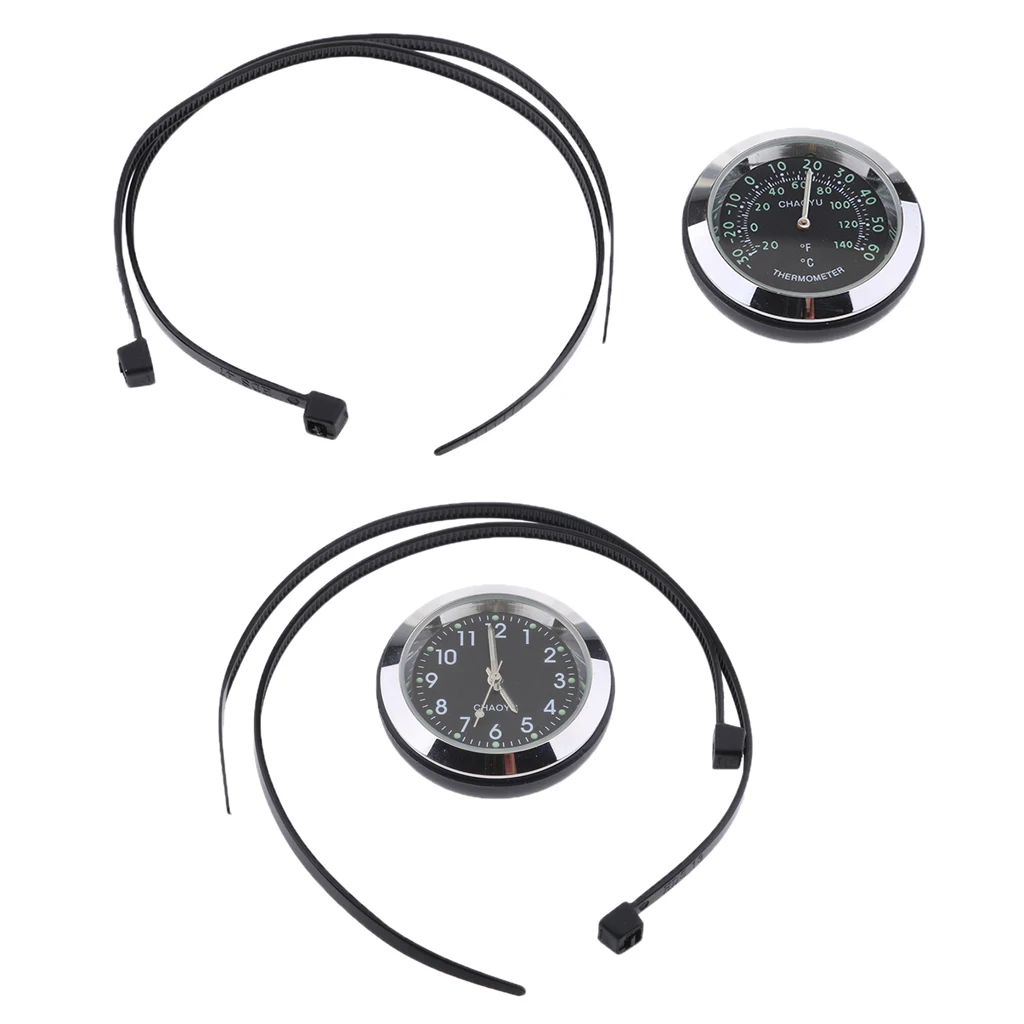 Motorbike Black Dial Clock Watch & Thermometer Waterproof Motorcycle Handlebar Mount