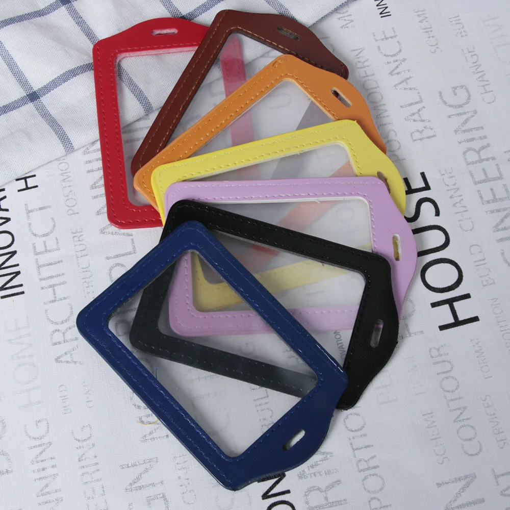 PU Leather ID Badge Case Clear and Color Border Lanyard Holes Bank Credit Card Holders ID Badge Holders Accessories DropShipping ► Photo 2/6