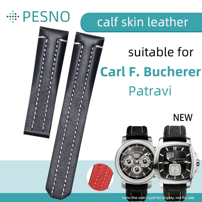 Pesno Adatto Per Carl F. Bucherer Patravi 00.10615/10625 Cinturini Per Orologi In Vera Pelle Muslimax Pelle Di Vitello Nera