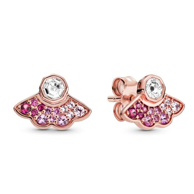 

Pre-Autumn New 2020 China Pink Fan Stud Earrings Cubic Zirconia Statement Stud Earrings Women Jewelry Gift