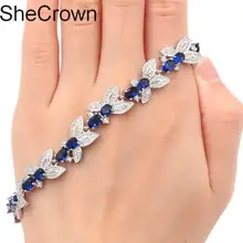 Романтический Танзанит Белый CZ SheCrown женские вечерние серебряный браслет 7,5-дюйма 21x11 мм