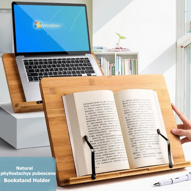 

MINKYS Foldable Wooden Book Holder Stand For Reading Adjustable Bookstand Laptop Holder School Office Stationery