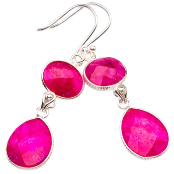 

Natural Cherry Ruby Handmade 925 Sterling Silver Earrings 2" D3607