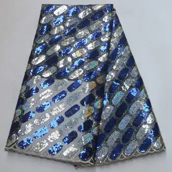 

Blue Sequins French Tulle Lace Fabric Very Soft Sequins Milk Silk Lace Nigerian African Mesh Lace Fabric For Party Sewing F5412